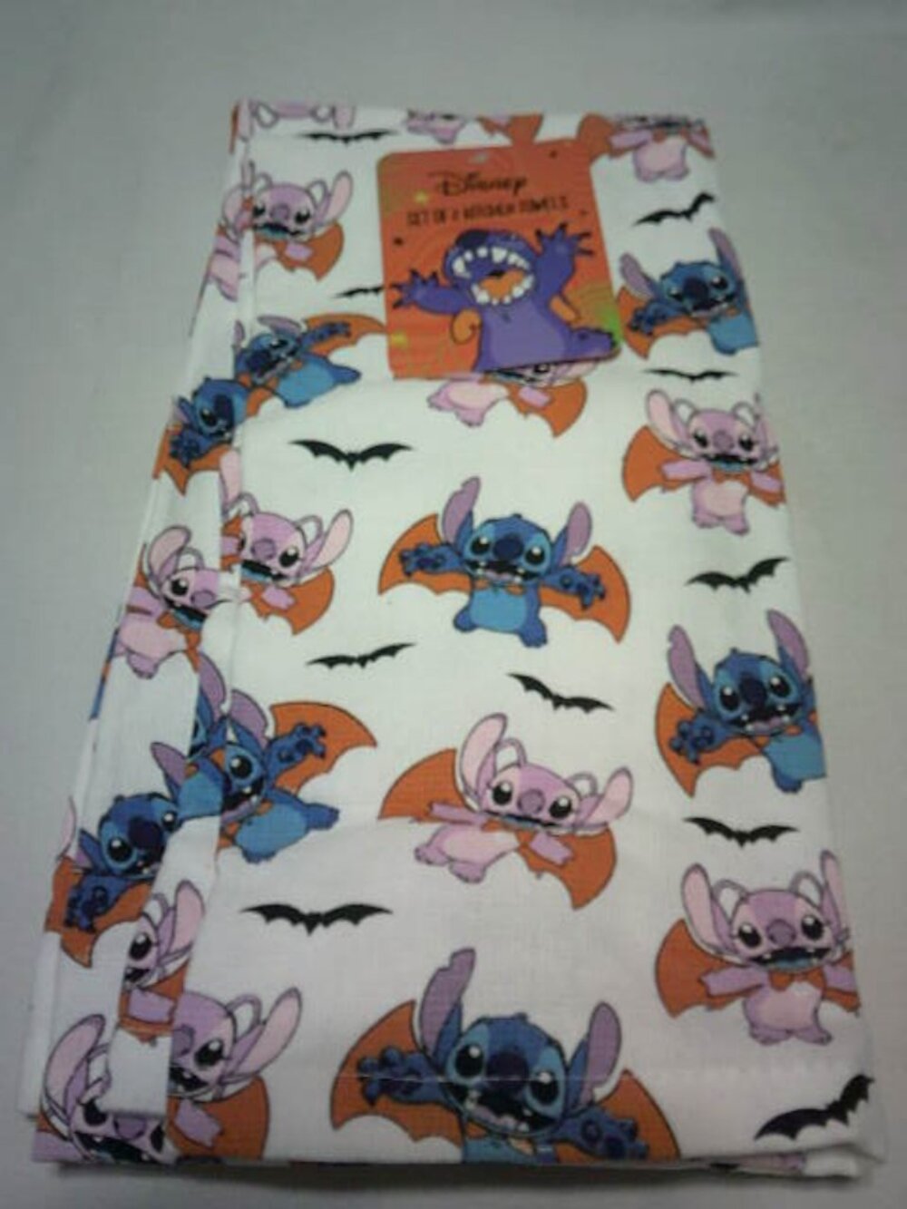2 NEW DISNEY HALLOWEEN FUN STITCH KITCHEN BATH HAND TOWELS 100% COTTON 16X26" 🎁